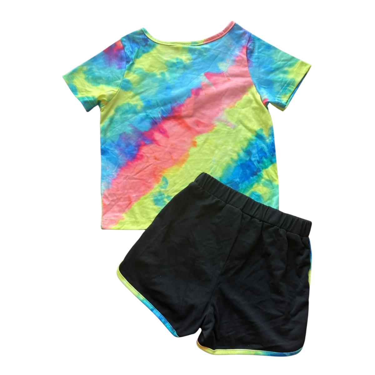 Girls’ Colorful Neon Tie-Dye T-Shirt & Shorts Set – Size 100 – Age 2–3 Years