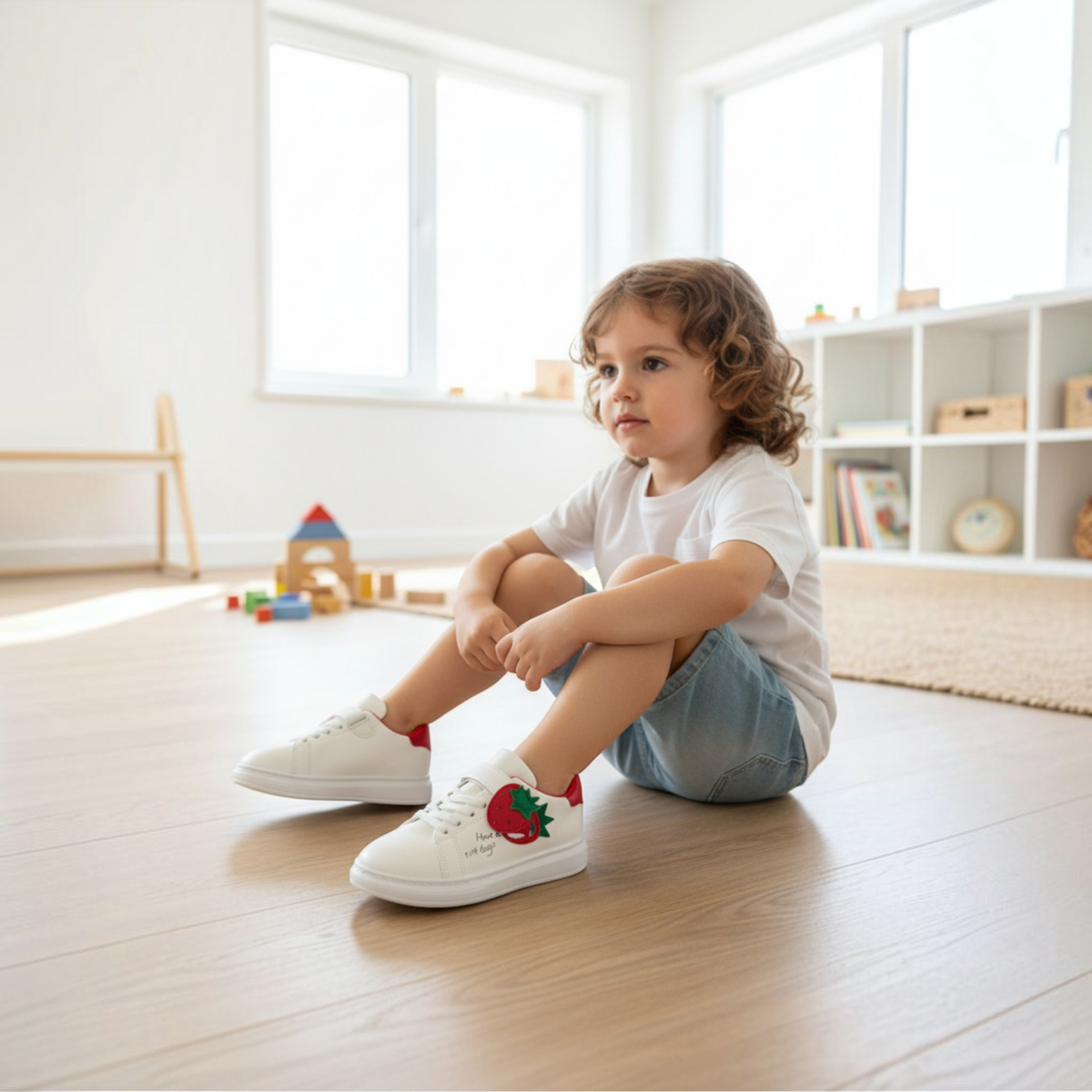 Girls’ White & Red Strawberry Sneakers – Size 35 – 23 cm Foot Length