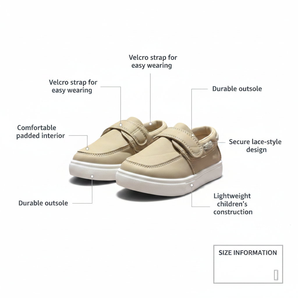 Kids’ Beige Casual Velcro Shoes – Size 31 – Comfortable & Durable Sole
