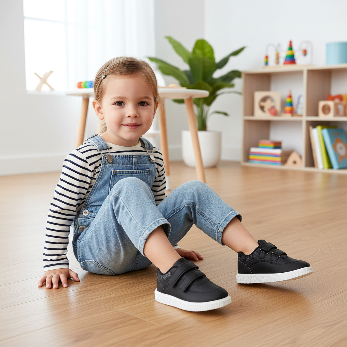 Girls’ Black Velcro Strap Sneakers – Size 25 – 17 cm Foot Length – Comfortable & Durable