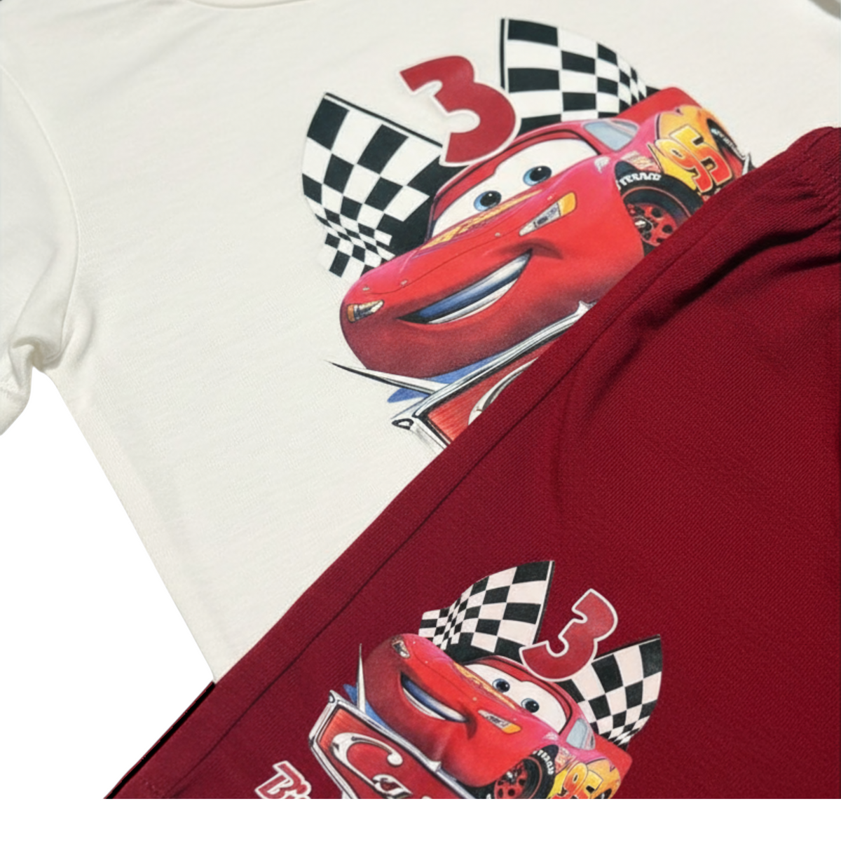 Boys’ Cars Graphic T-Shirt & Red Shorts Set – Size 100 – 3 Years