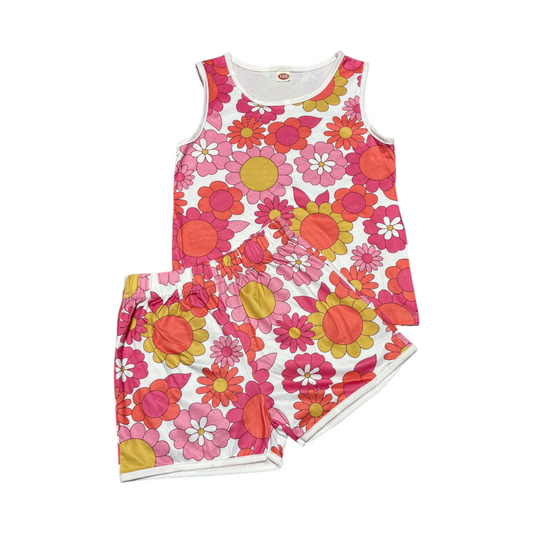 Girls’ Floral Summer Set – Sleeveless Top & Shorts – Size 100 – 2–3 Years