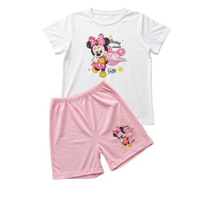 Girls’ Minnie Mouse Pajama Set – White & Pink – Size 130 – Age 6–8 Years