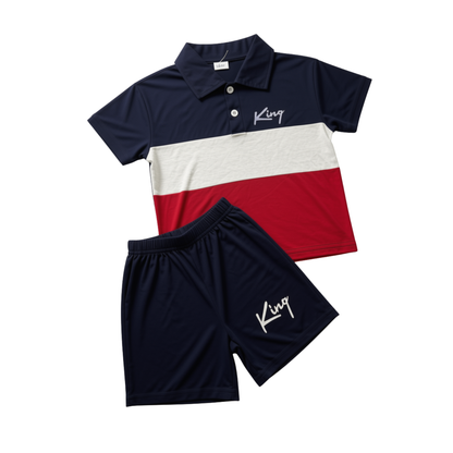 Boys’ Navy Color Block Polo T-Shirt & Shorts Set – Age 2–3 Years