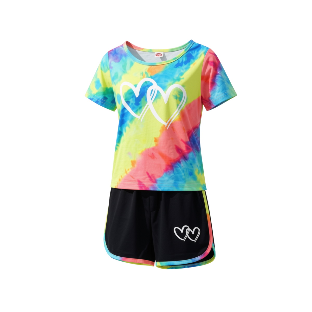 Girls’ Colorful Neon Tie-Dye T-Shirt & Shorts Set – Size 100 – Age 2–3 Years