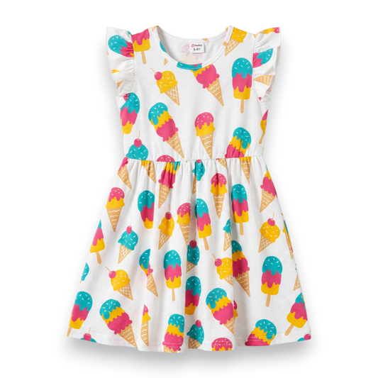 Girls’ Ice Cream Print Summer Dress – 5-6 Years – 60 cm Length
