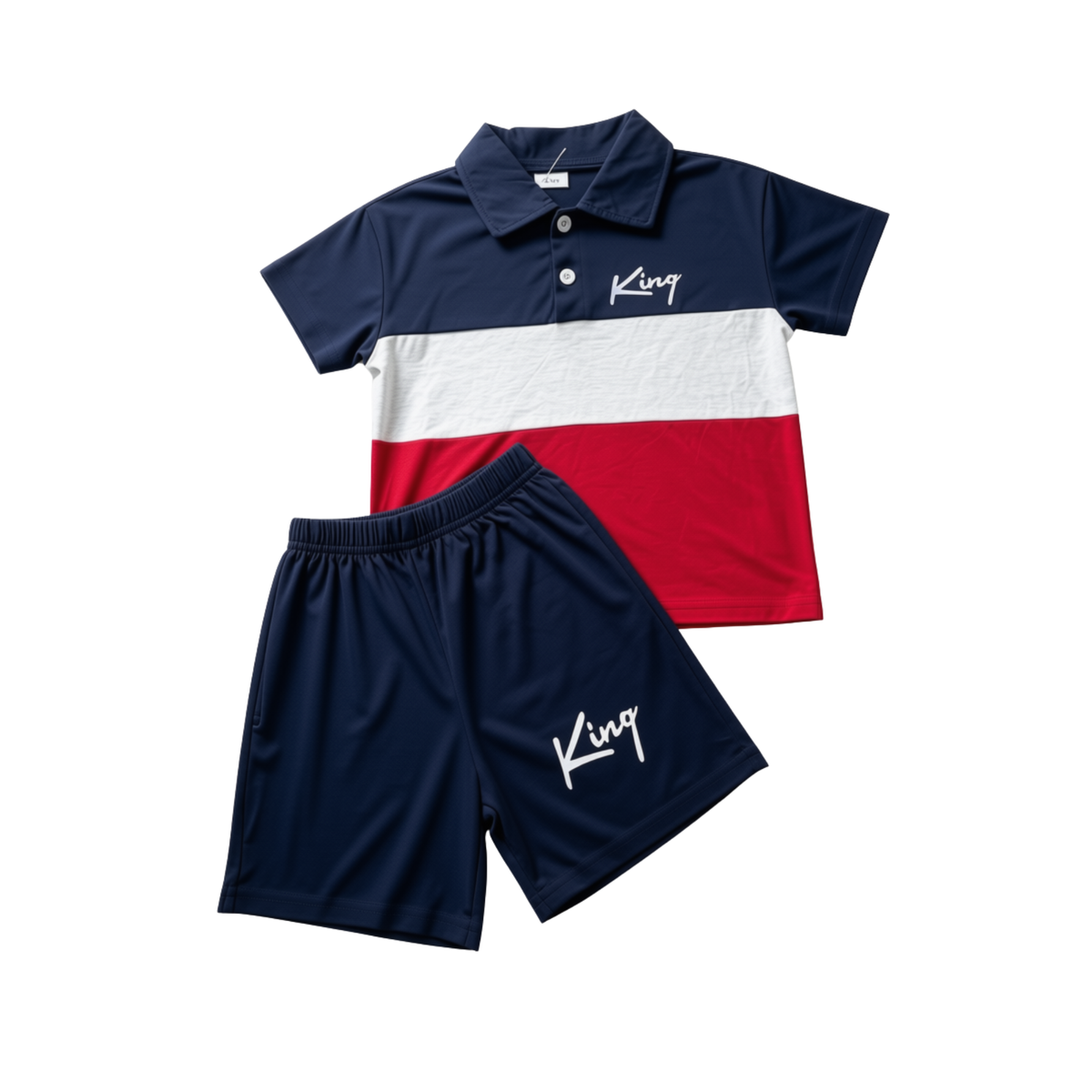 Boys’ Navy Color Block Polo T-Shirt & Shorts Set – Age 2–3 Years