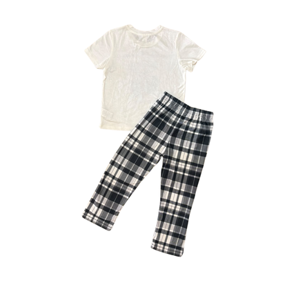 Girls’ White Koala Pajama Set with Plaid Pants – Age 5 Years