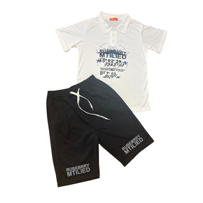 Boys’ H&F White Polo T-Shirt & Black Shorts Set – Size XL – Age 10–12 Years
