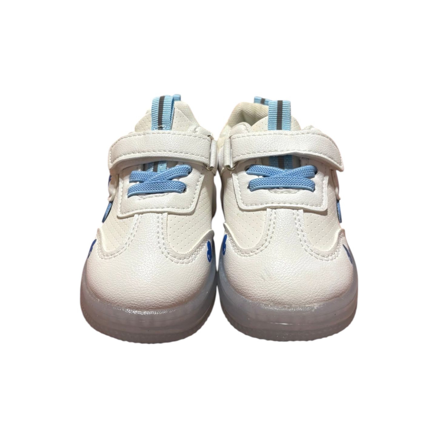 Boy's white shoes with a light blue finish