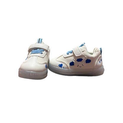 Boy's white shoes with a light blue finish