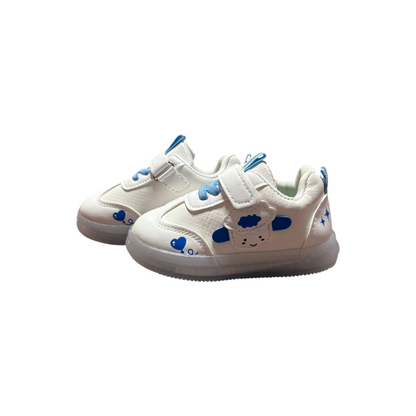 Boy's white shoes with a light blue finish