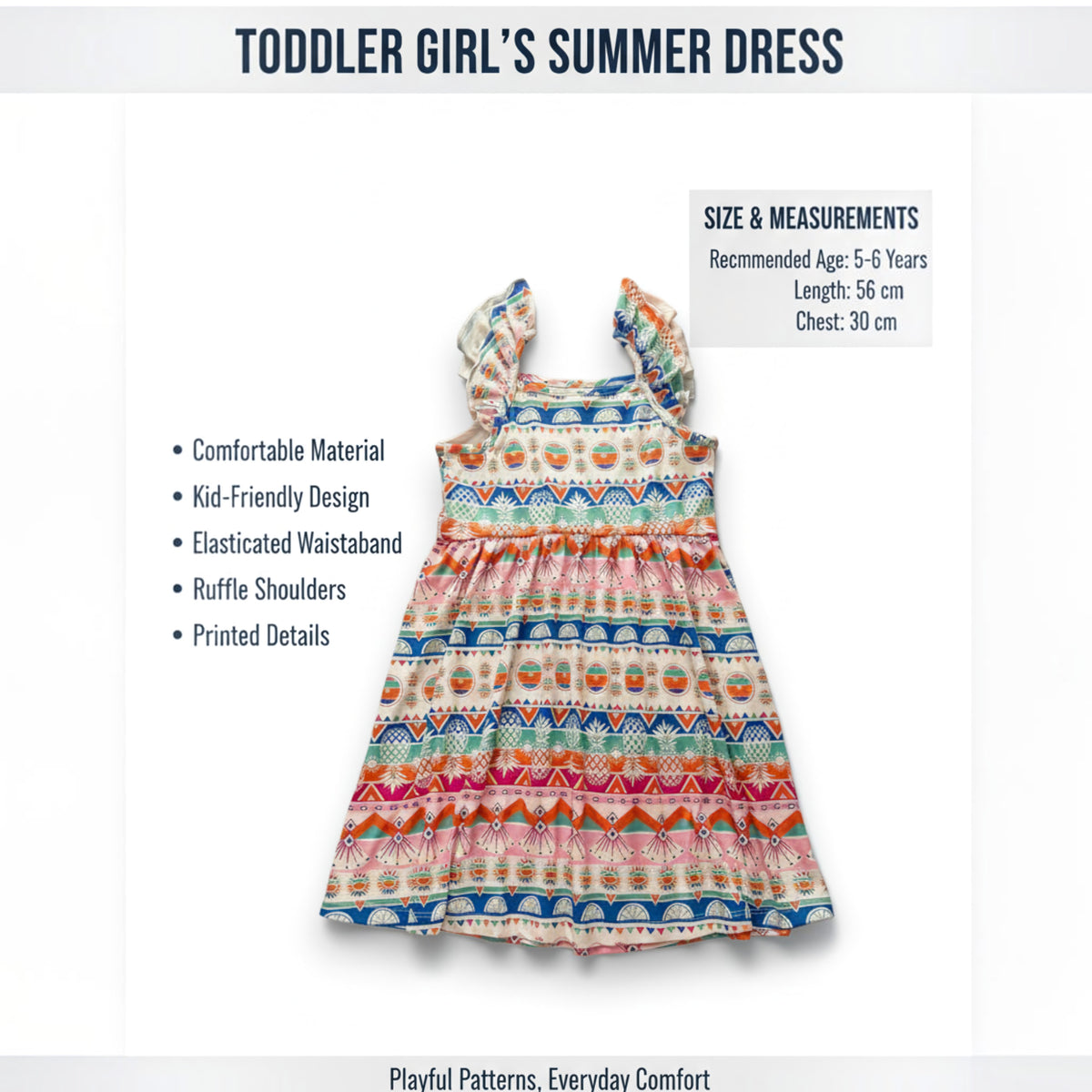 Colorful Printed Summer Dress – Ages 5–6 Years