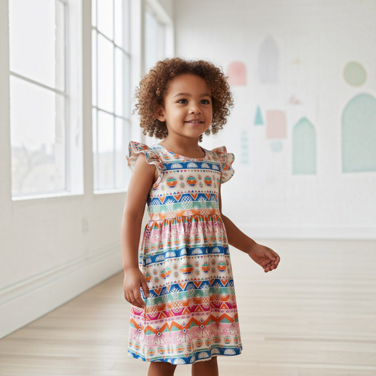 Colorful Printed Summer Dress – Ages 5–6 Years