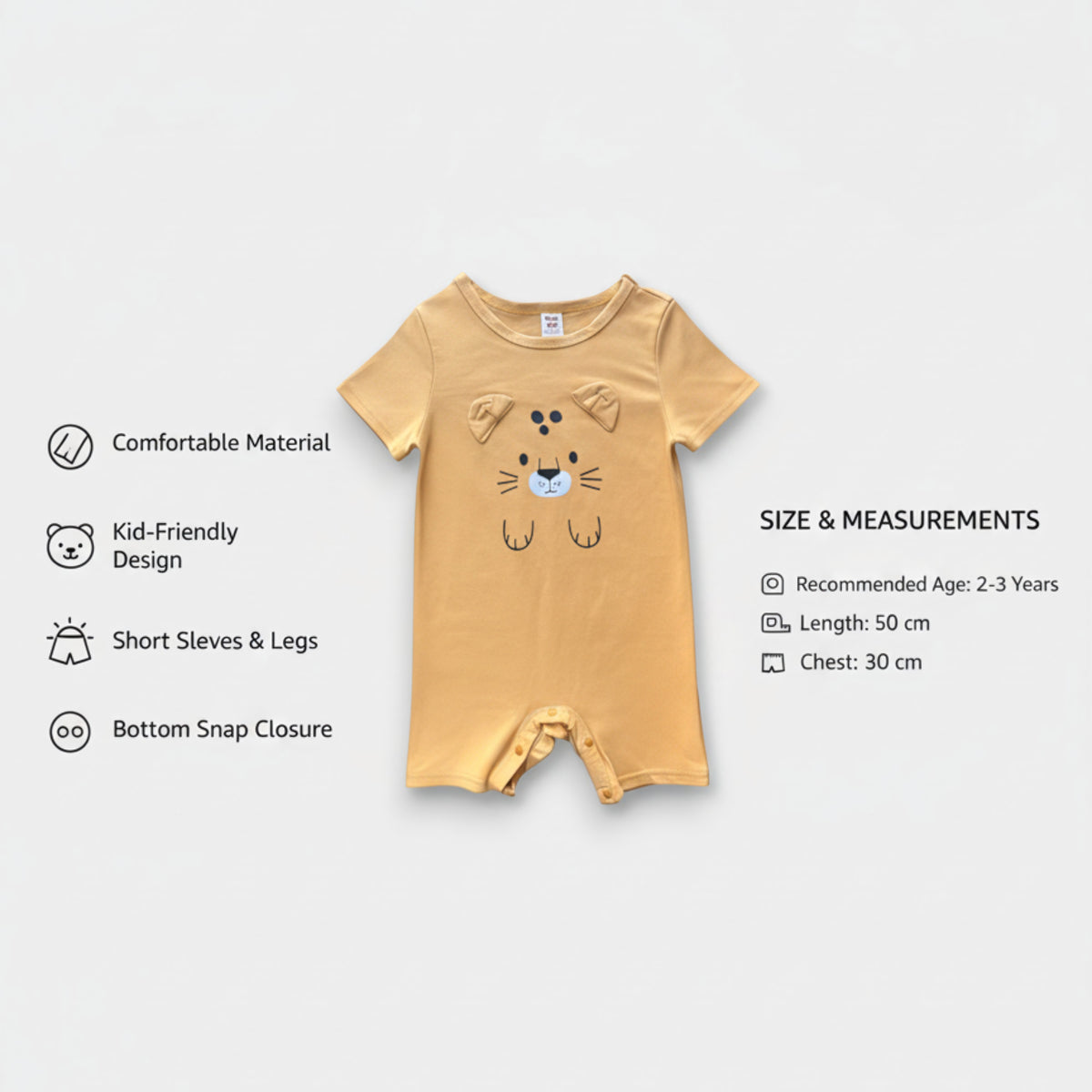 Cozy Cub Kids’ Beige Short-Sleeve Romper – Ages 2–3 Years