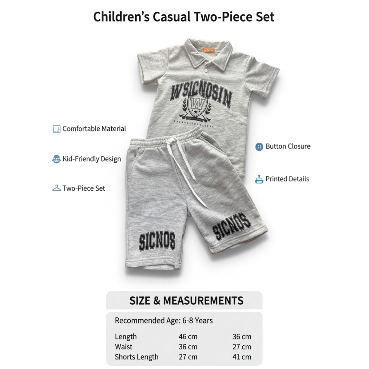 Boys’ Grey H&F Polo T-Shirt & Shorts Set – Size 130 – Ages 6–8 Years
