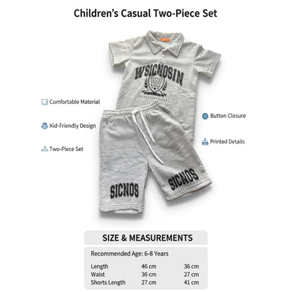 Boys’ Grey H&F Polo T-Shirt & Shorts Set – Size 130 – Ages 6–8 Years