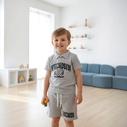 Boys’ Grey H&F Polo T-Shirt & Shorts Set – Size 130 – Ages 6–8 Years