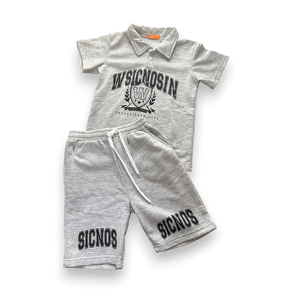 Boys’ Grey H&F Polo T-Shirt & Shorts Set – Size 130 – Ages 6–8 Years