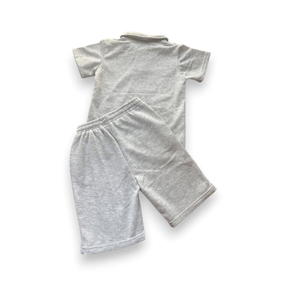 Boys’ Grey H&F Polo T-Shirt & Shorts Set – Size 130 – Ages 6–8 Years