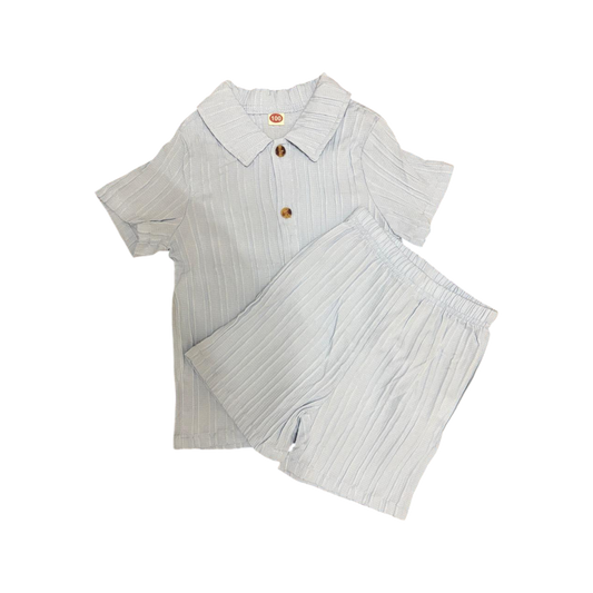 Boys' summer light brown set – collared shirt and shorts – size 100, ages 2-3 years