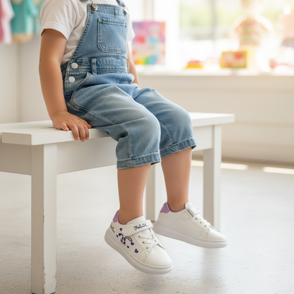 Girls’ White & Purple Sneakers – Comfortable & Stylish – Size 27 – 18 cm Foot Length
