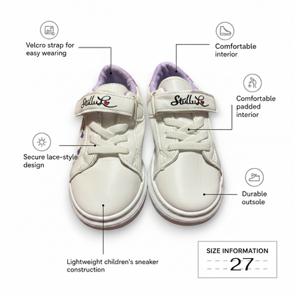Girls’ White & Purple Sneakers – Comfortable & Stylish – Size 27 – 18 cm Foot Length