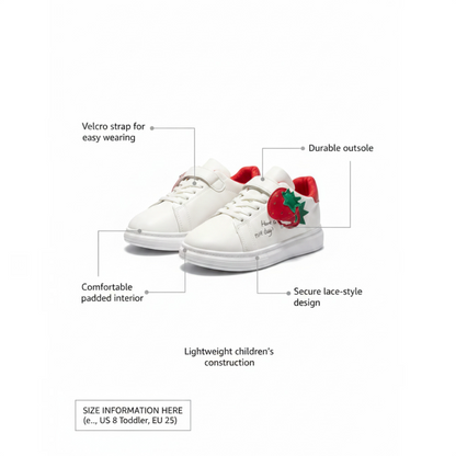 Girls’ White & Red Strawberry Sneakers – Size 35 – 23 cm Foot Length