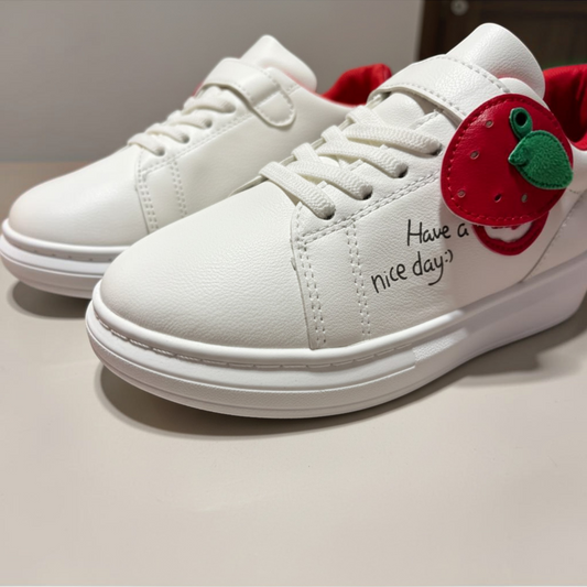 Girls’ White & Red Strawberry Sneakers – Size 35 – 23 cm Foot Length
