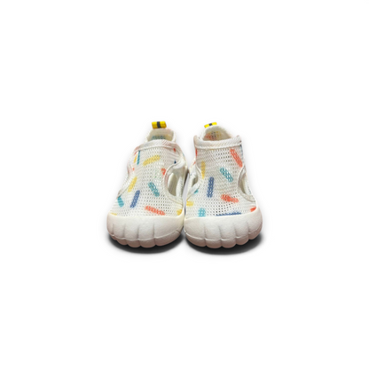 Baby Unisex White Mesh Shoes with Multicolor Print – 14 cm Foot Length – Lightweight & Comfortable