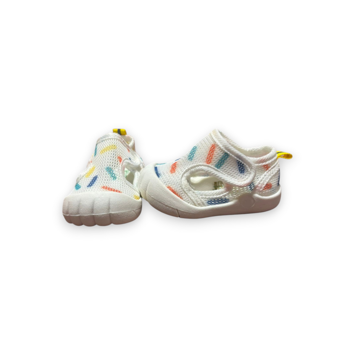 Baby Unisex White Mesh Shoes with Multicolor Print – 14 cm Foot Length – Lightweight & Comfortable