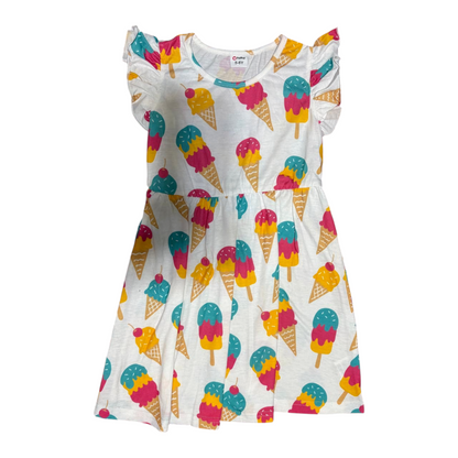 Girls’ Ice Cream Print Summer Dress – 5-6 Years – 60 cm Length