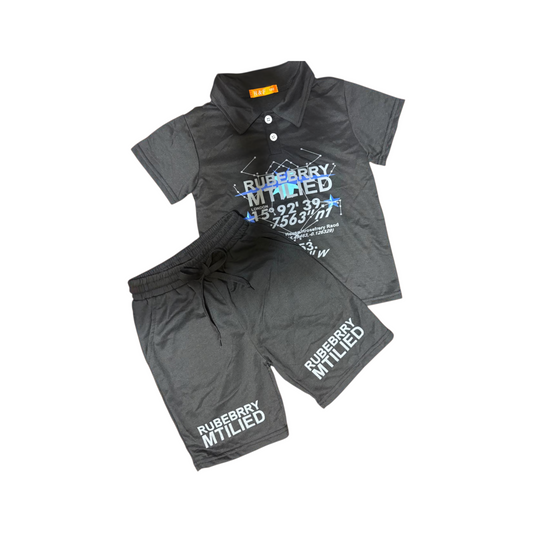 Boys’ Black Polo T-Shirt & Shorts Set – Size 130 – 6-8 Years