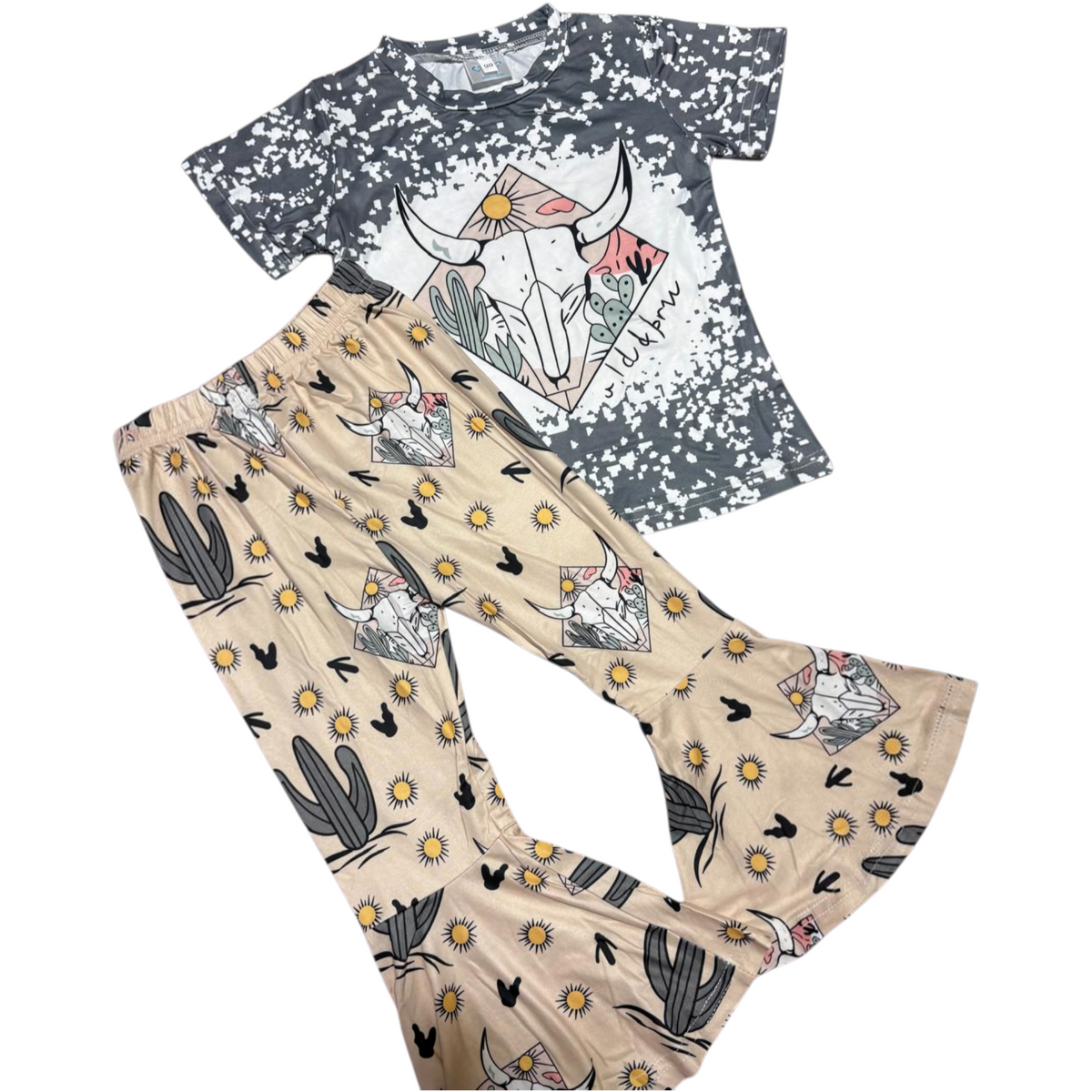 Girls’ Grey & Beige Printed Pajama Set – Size 90 – 2-3 Years