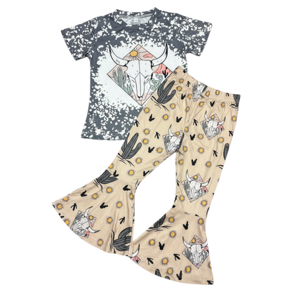 Girls’ Grey & Beige Printed Pajama Set – Size 90 – 2-3 Years