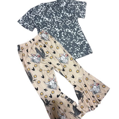 Girls’ Grey & Beige Printed Pajama Set – Size 90 – 2-3 Years