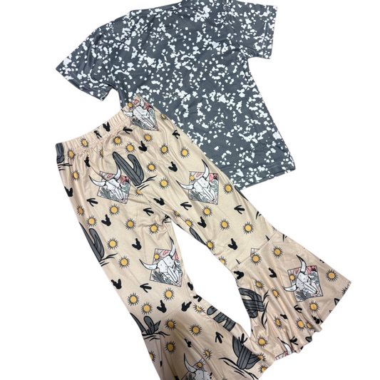 Girls’ Grey & Beige Printed Pajama Set – Size 90 – 2-3 Years