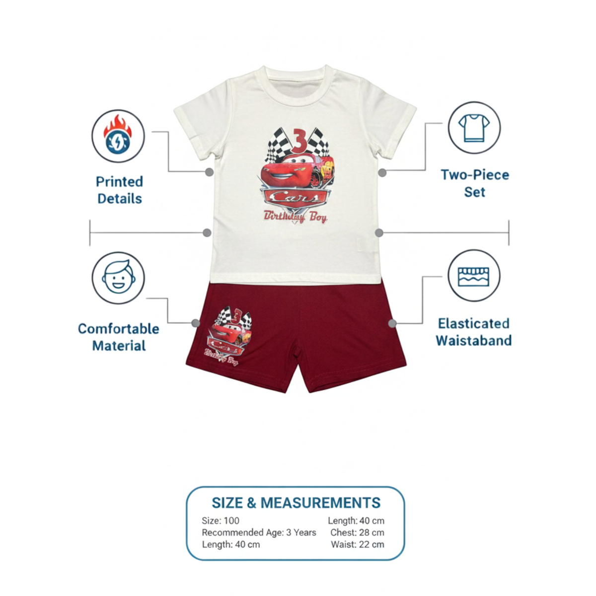 Boys’ Cars Graphic T-Shirt & Red Shorts Set – Size 100 – 3 Years