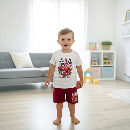 Boys’ Cars Graphic T-Shirt & Red Shorts Set – Size 100 – 3 Years