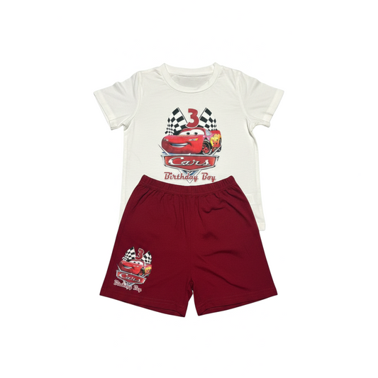 Boys’ Cars Graphic T-Shirt & Red Shorts Set – Size 100 – 3 Years