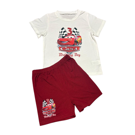 Boys’ Cars Graphic T-Shirt & Red Shorts Set – Size 100 – 3 Years