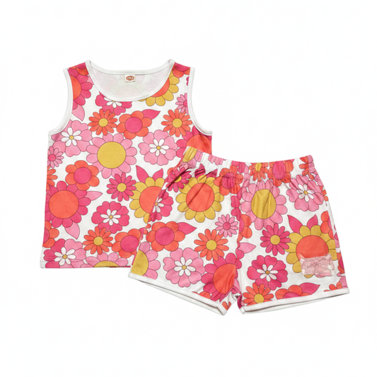 Girls’ Floral Summer Set – Sleeveless Top & Shorts – Size 100 – 2–3 Years
