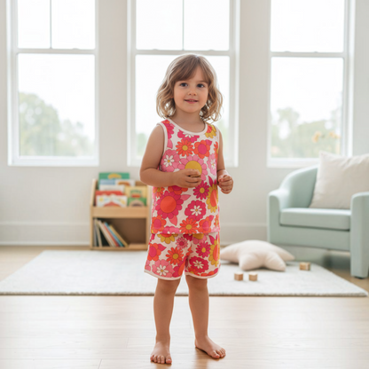 Girls’ Floral Summer Set – Sleeveless Top & Shorts – Size 100 – 2–3 Years